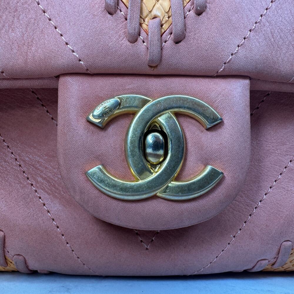 Chanel Patchwork Flap Bag Pink CC Snakeskin Paris-Cuba Medium Iridescent Chevron - Picture 7 of 16
